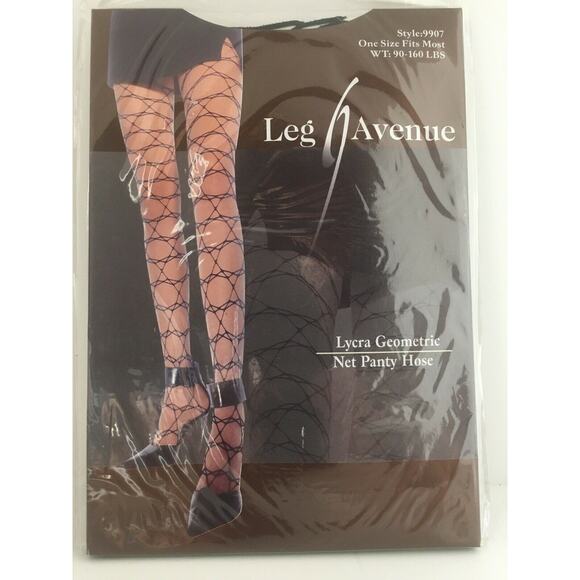 Leg Avenue 9907 Black Lycra GEOMETRIC NET Nylon Spandex Pantyhose One Size NEW - Picture 1 of 2